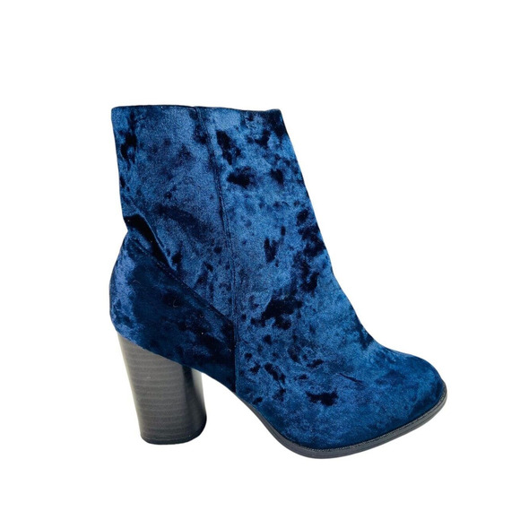New Look Womens Velvet Blue Block Heel Ankle Suede Boots Size US  7.5 EU 38 - Picture 1 of 9